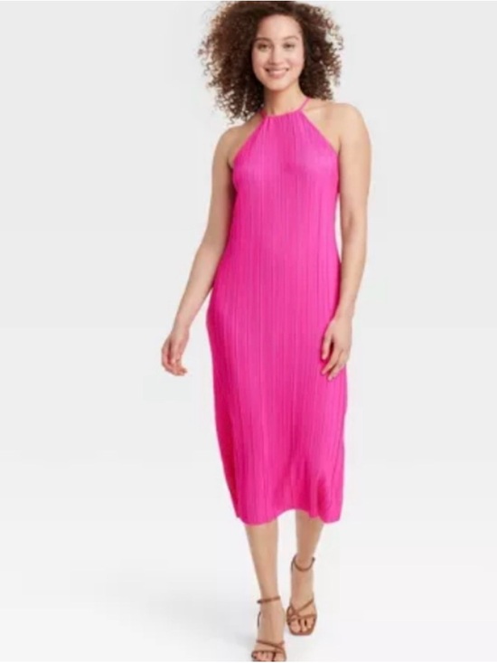 a new day Dresses & Skirts - A New Day Knit Plisse Midi Shift Dress in hot pink